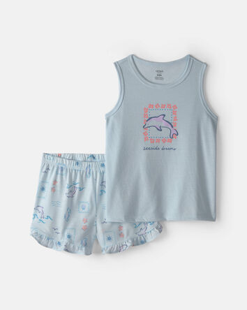 Girls 2-Piece Dolphin Sleeveless Pajama Set - Blue, 
