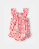 Baby Girl Gingham Flower Romper - Pink, image 2 of 4 slides