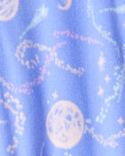 Girls Space Print Loose Fit Long-Sleeve Zip-Up 1-Piece Pajamas - Blue, image 2 of 3 slides