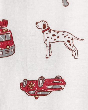 Toddler Boy Firetruck 100% Cotton Snug Fit 1-Piece Pajama - White, 