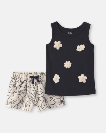 Toddler Girl 2-Piece Top & Short Set - Black/Ivory, 