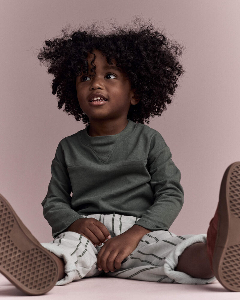 Toddler Striped French Terry Pocket Pants - Light Blue/Olive, image 5 of 7 slides