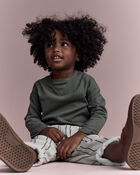 Toddler Striped French Terry Pocket Pants - Light Blue/Olive, image 5 of 7 slides