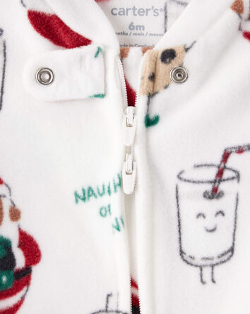Baby Brown Santa Milk & Cookies Loose Fit Fleece Long-Sleeve Sleep & Play Pajamas - White, 