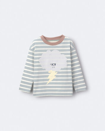 Toddler Striped Storm Long-Sleeve Relaxed Graphic Tee - Teal, 