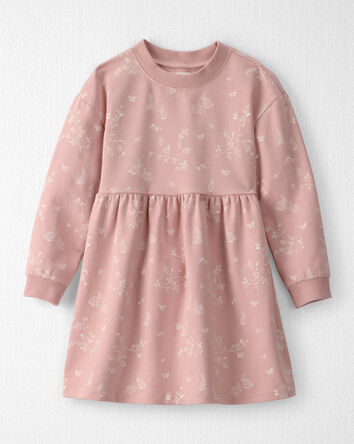 Toddler Girl Organic Cotton French Terry Dress in Pink Bunnies Print, 