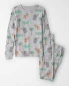 Kids 2-Piece Organic Cotton Ribbed Pajama Set in Aussie Friends Print, image 1 of 4 slides