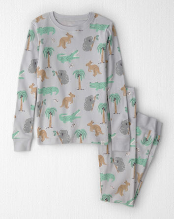 Kids 2-Piece Organic Cotton Ribbed Pajama Set in Aussie Friends Print, 