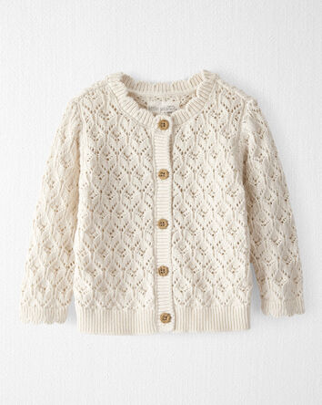 Baby Girl Organic Cotton Pointelle Sweater Knit Cardigan, 