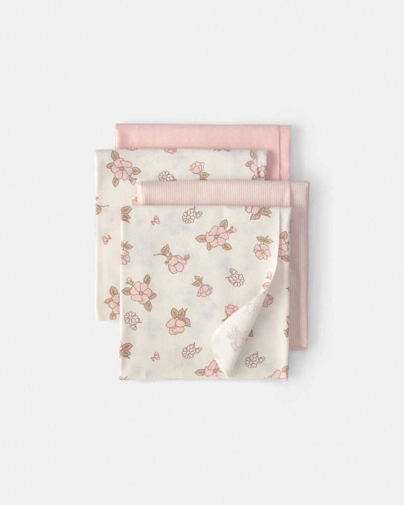 Baby Girl 4-Pack Floral Receiving Blankets - Pink/Ivory, image 1 of 5 slides