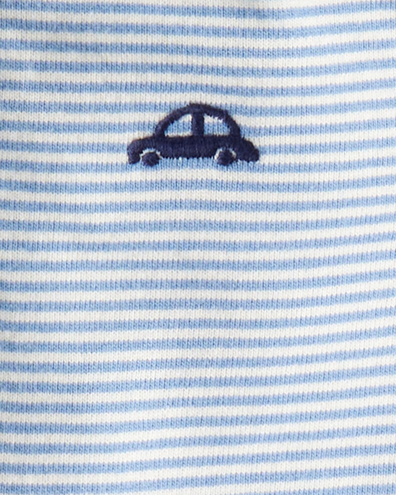 Baby Boy 3-Piece Car Striped Outfit Set - Blue/Grey, image 4 of 5 slides
