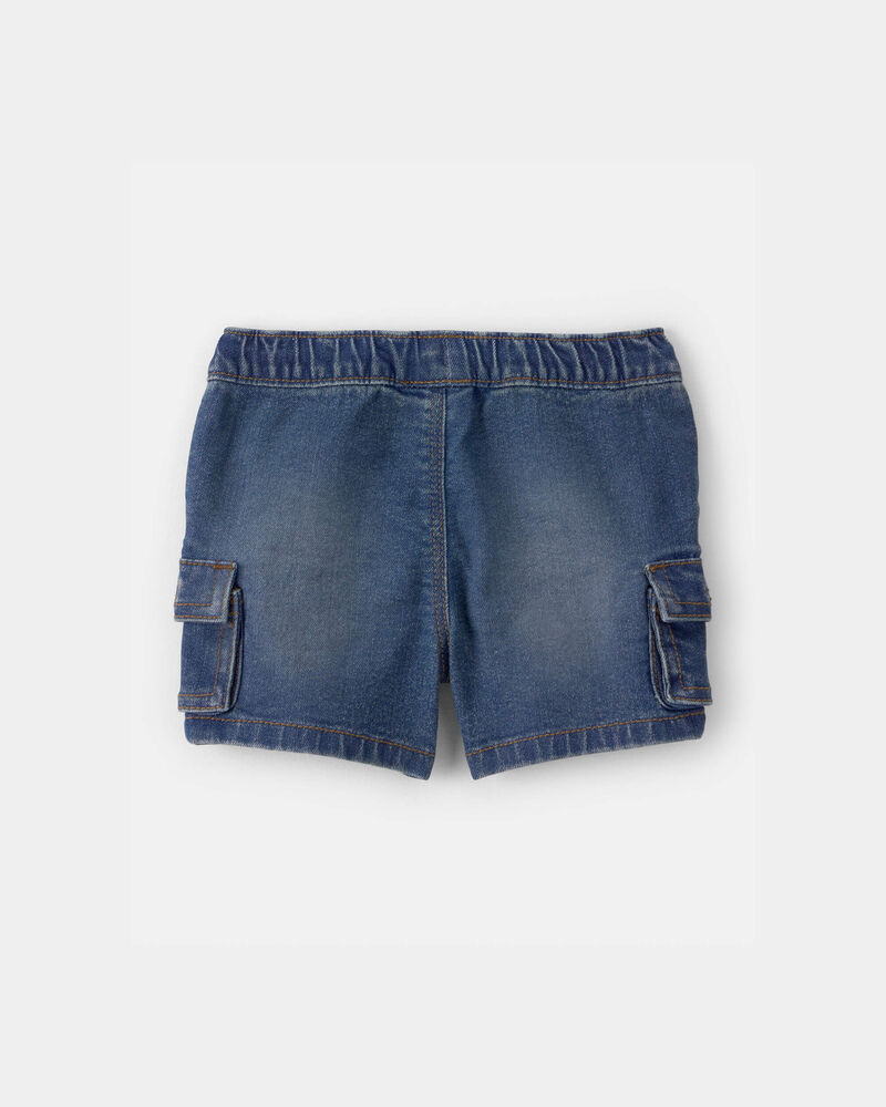 Baby Boy Denim Drawstring Cargo Shorts - Dark Wash, image 2 of 5 slides