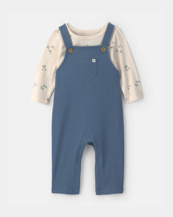 Baby Boy 2-Piece Safari Overall Set - Blue/Ivory, 