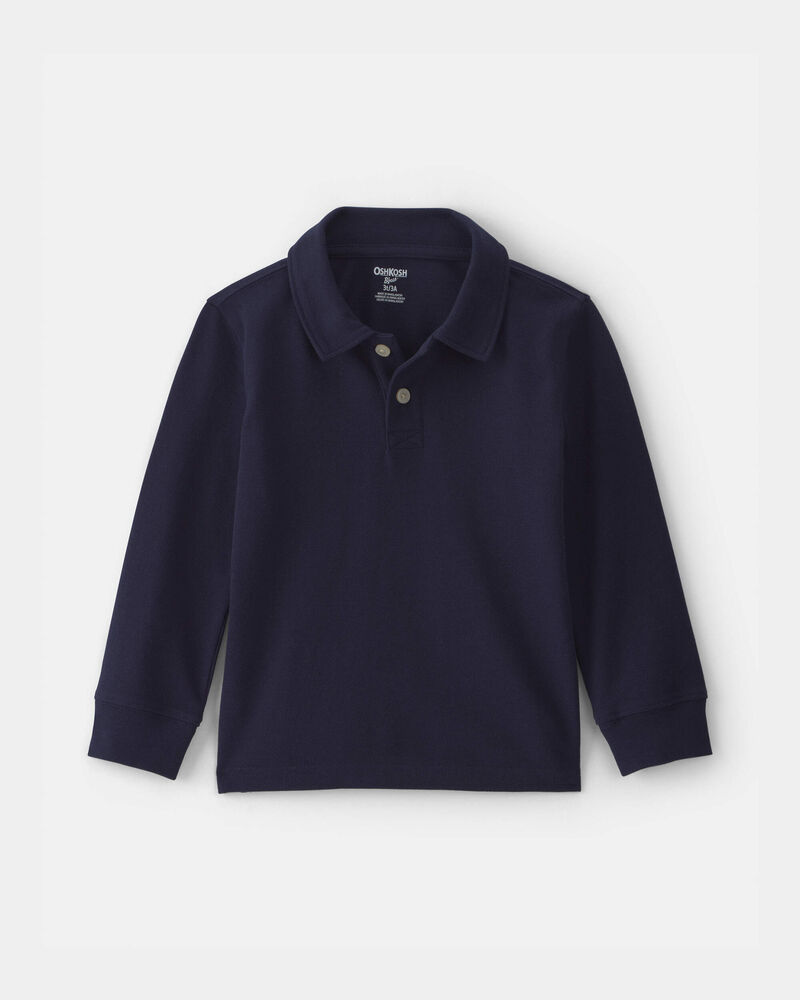 Toddler Boy Uniform Piqu&eacute; Long-Sleeve Polo Shirt - Navy, image 1 of 3 slides