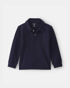 Toddler Boy Uniform Piqu&eacute; Long-Sleeve Polo Shirt - Navy, image 1 of 3 slides