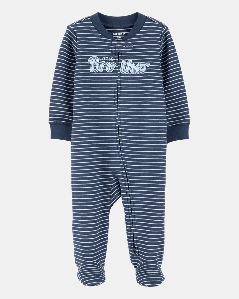 Baby Boy 'Little Brother' 2-Way Zip Cotton Sleep & Play Pajamas - Blue, image 1 of 3 slides