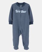 Baby Boy 'Little Brother' 2-Way Zip Cotton Sleep & Play Pajamas - Blue, image 1 of 3 slides