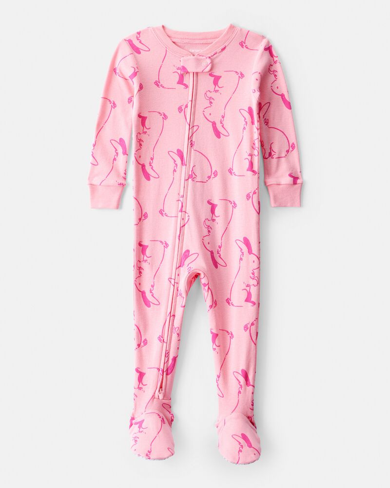 Toddler Girl Bunny 100% Cotton Snug Fit 1-Piece Pajamas - Pink, image 1 of 3 slides