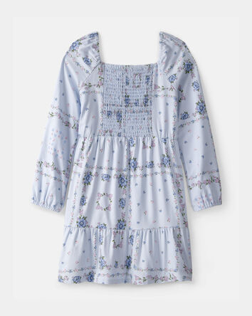 Girls Bandana Smocked Long-Sleeve Dress - Blue, 