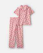 Girls Apple Short-Sleeve 2-Piece Pajama Set - Pink, image 1 of 3 slides