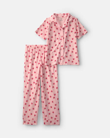 Girls Apple Short-Sleeve 2-Piece Pajama Set - Pink, 