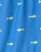 Boys Shark Short-Sleeve Loose Fit 2-Piece Pajama Set - Grey/Blue, image 2 of 4 slides