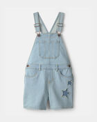 Girls Star Embellished Denim Shortall - Light Wash, image 1 of 5 slides