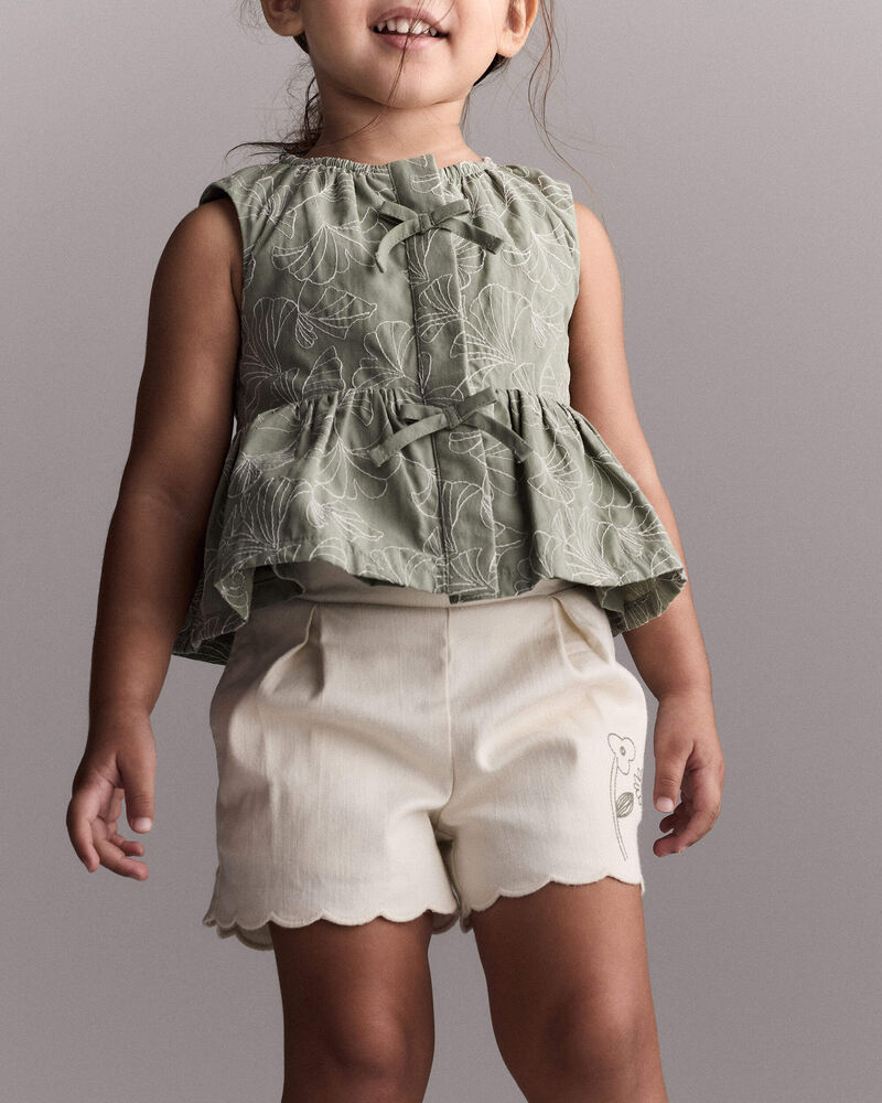 Toddler Girl Floral Scalloped Shorts - Cream, image 4 of 7 slides