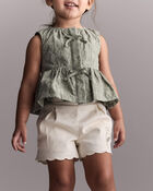 Toddler Girl Floral Scalloped Shorts - Cream, image 4 of 7 slides