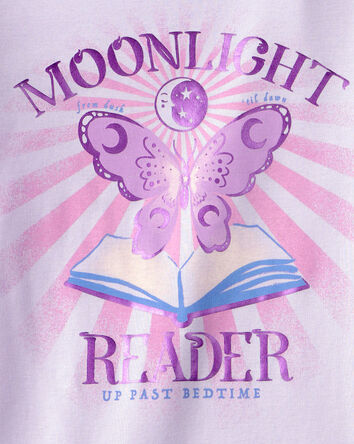 Girls Butterfly Floral 100% Cotton Short-Sleeve Snug Fit 4-Piece Pajama Set - Purple, 