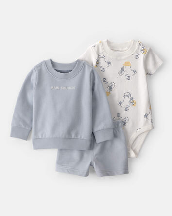 Baby Boy 3-Piece 'Main Squeeze' Sweatshirt, Bodysuit & Short Set - Blue, 