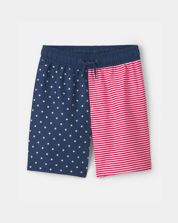 Boys American Flag Swim Trunks - Red/White/Blue, 