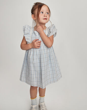Toddler Girl Plaid Ruffle-Sleeve Dress - Blue/White, 