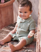 Baby Boy Organic Cotton Gauze Romper, image 2 of 5 slides
