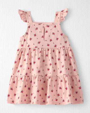 Baby Girl Organic Cotton Tiered Dress in Blush Floral Print, 