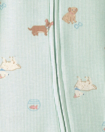 Baby Girl Pets Cotton 2-Way Zip Sleep & Play Pajamas - Green, 