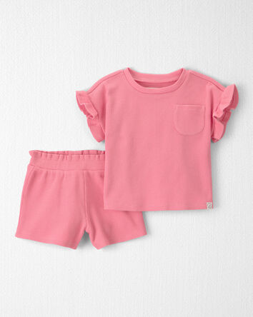 Baby Girl 2-Piece Organic Cotton Waffle Knit Top & Short Set, 