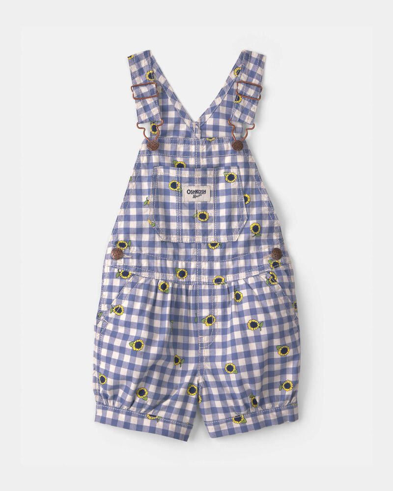 Toddler Girl Sunflower Gingham Shortall - Blue, image 1 of 4 slides