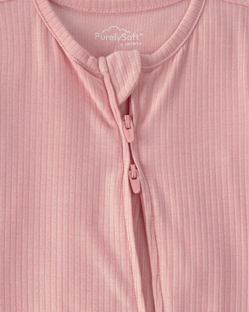 Baby Girl 2-Way Zip PurelySoft Sleep & Play Pajama - Pink, image 2 of 8 slides