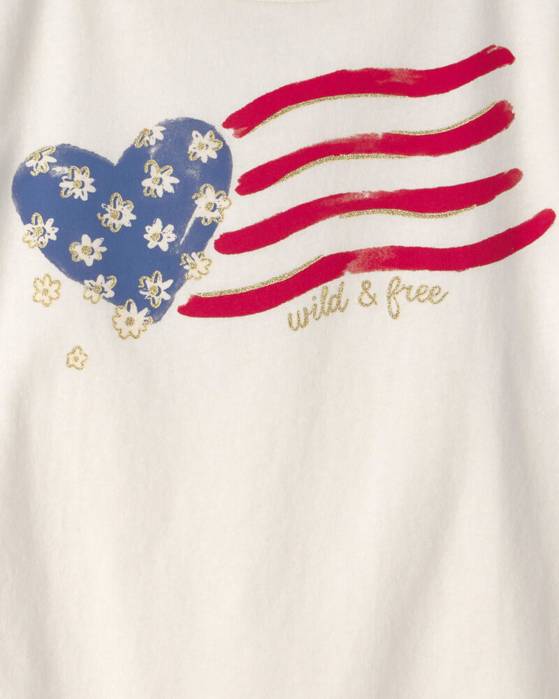 Girls 'Wild & Free' American Flag Graphic Tee - Cream, image 2 of 3 slides