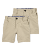 Toddler Boy 2-Pack Stretch Chino Uniform Shorts - Khaki, image 1 of 4 slides