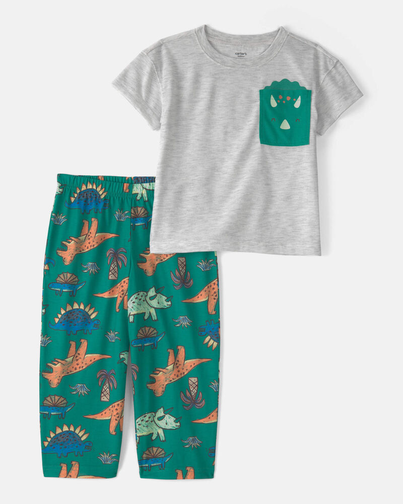 Toddler Boy Dinosaur Loose Fit 2-Piece Pajama Set - Green/Grey, image 1 of 4 slides