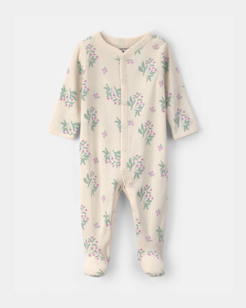 Baby Girl Floral Snug Fit Sleep & Play Pajamas - Cream, 