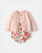 Baby Girl 2-Piece Floral Cardigan & Bubble Set - Pink, image 1 of 6 slides