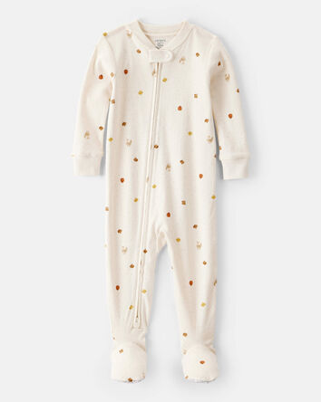 Toddler Thanksgiving 100% Cotton Long-Sleeve Footed 1-Piece Pajamas - Ivory, 