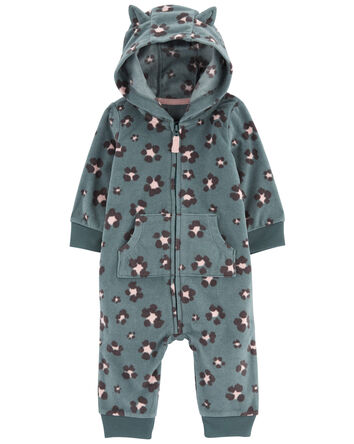 Baby Leopard Hooded Fleece Jumpsuit, 