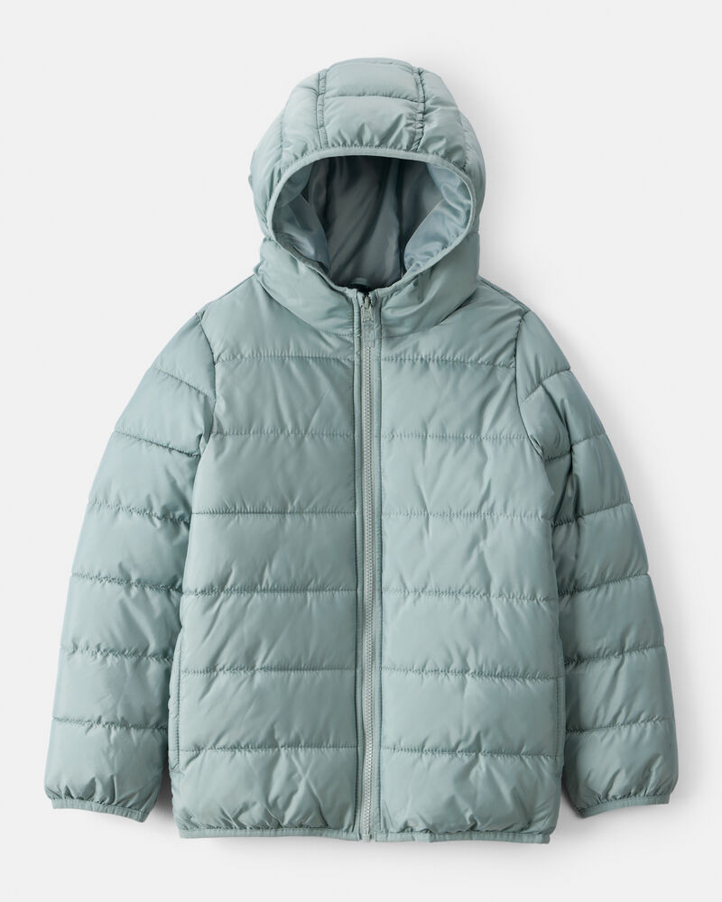 Kid Packable Hooded Puffer Jacket - Green, image 1 of 6 slides
