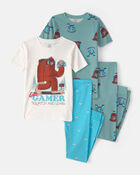 Boys Bigfoot Gamer 100% Cotton Snug Fit 4-Piece Pajama Set - Blue/Ivory, image 1 of 5 slides