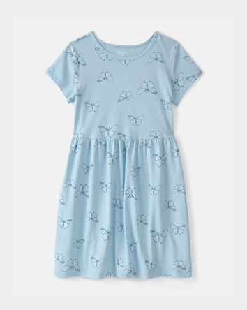 Girls Butterfly Short-Sleeve Dress - Blue, 