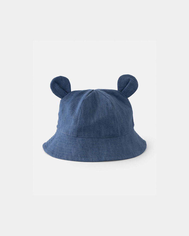 Baby Chambray Bucket Hat with Bear Ears - Indigo, image 3 of 5 slides